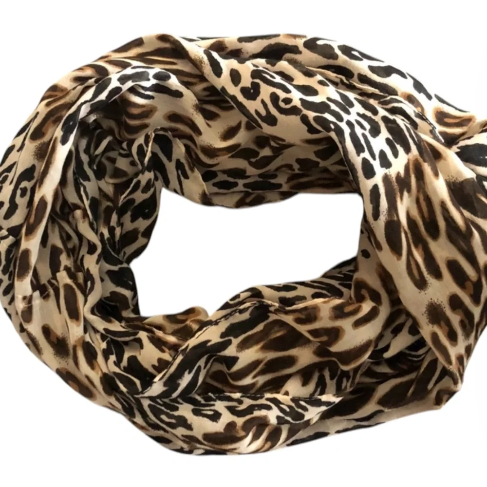 Leopard Print Infinity Scarf - Soft Lightweight Neutral Animal Print Loop Scarf